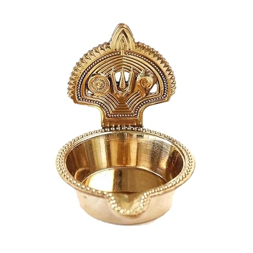 Decorative Brass Puja Deepak with Religious Emblem | Traditional Indian Oil Lamp for Festivals