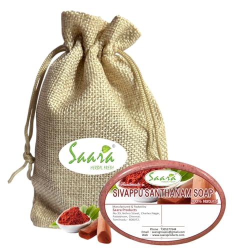 Sivappu Santhanam Soap | Handmade Bathing Soap | For Glowing Skin with all Natural Ingredients, 90g Each (Pack of 1)