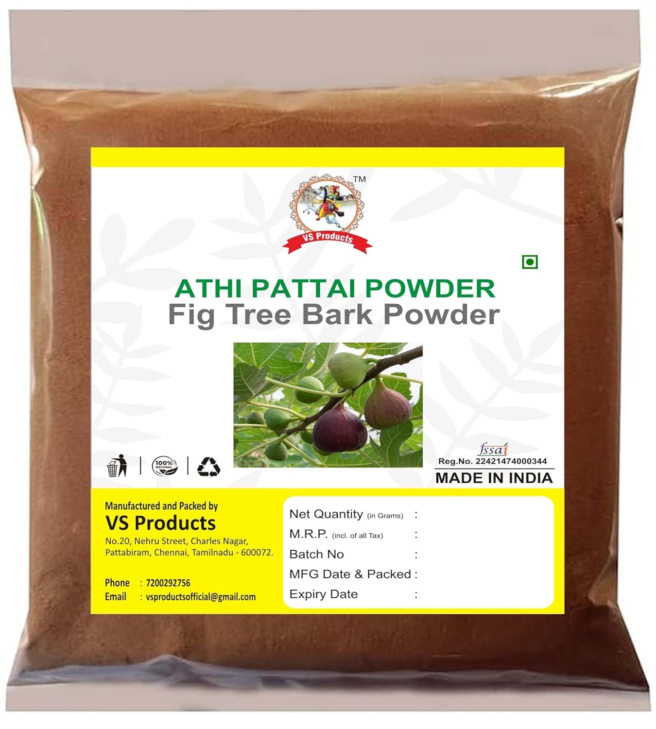 Athi Pattai Powder 100g, Fig Tree Bark Powder, Ficus Racemosa, Aththi Mara Pattai Powder