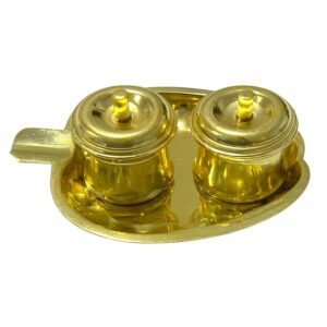 Traditional Brass Double Kumkum Holder with Tray | Pooja Accessory for Home Temple