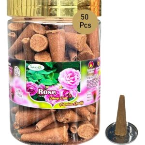 Rose Dhoop Cone, 50 Cones, Incense Cones with Rose Fragrance, Dry Dhoop with Long Lasting Fragrance for Pooja