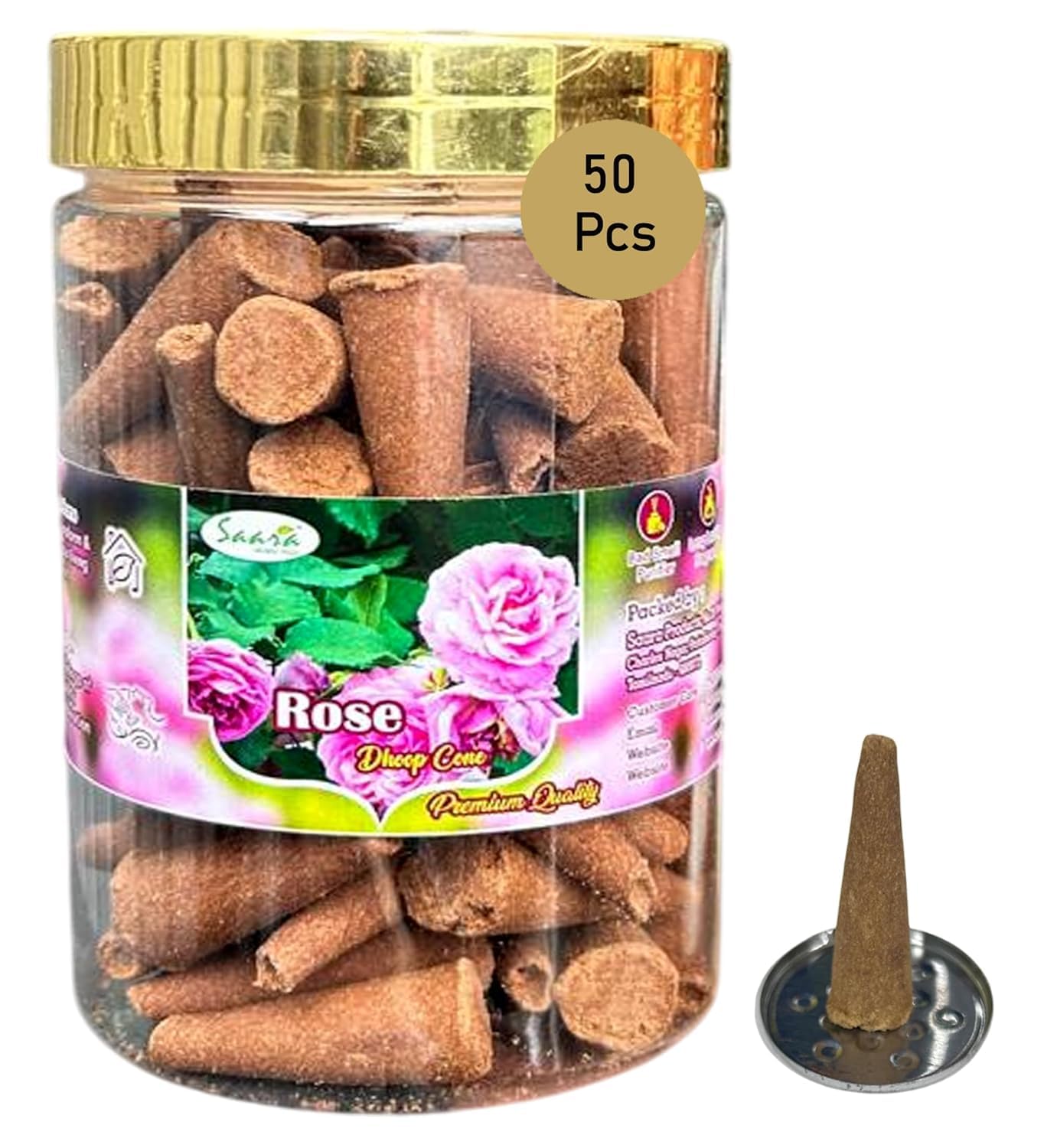 Rose Dhoop Cone, 50 Cones, Incense Cones with Rose Fragrance, Dry Dhoop with Long Lasting Fragrance for Pooja