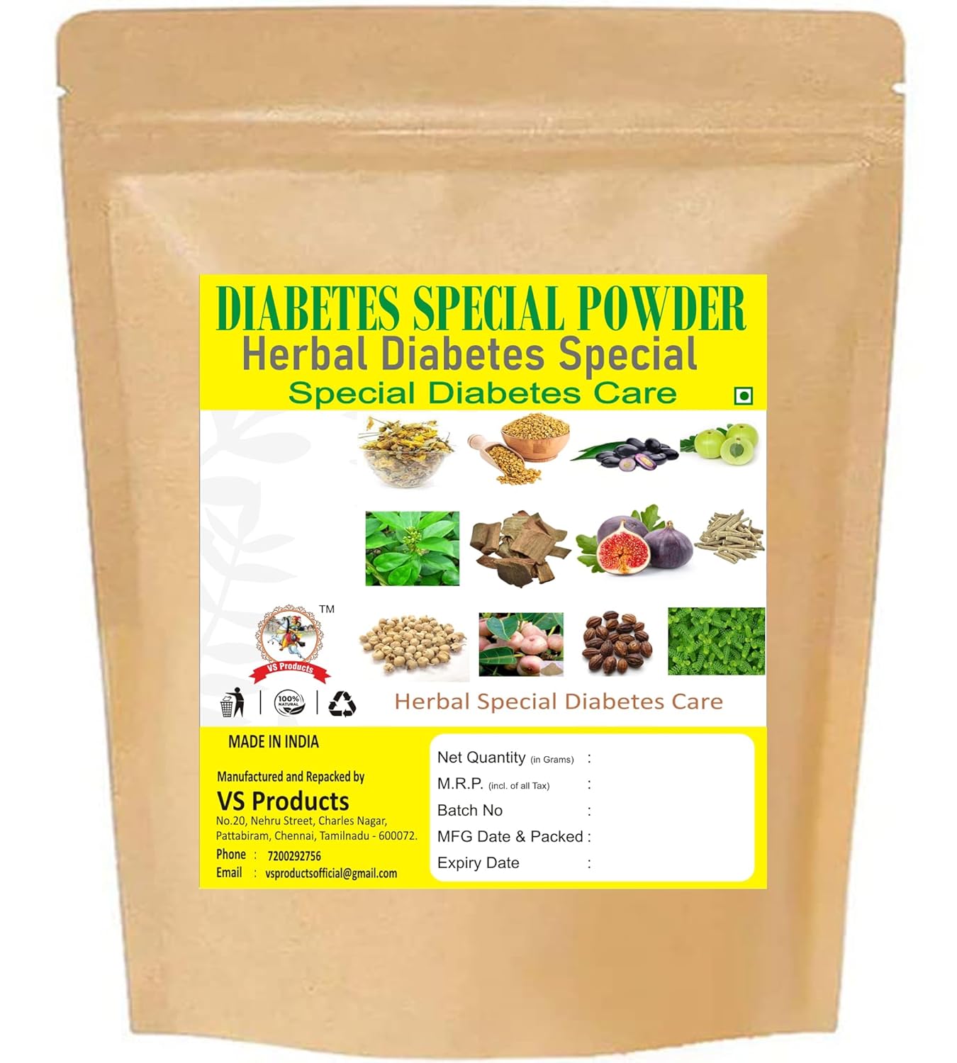 Herbal Ayurvedic Powder for Diabetes, 100g (15+ Herbal) Diabetes Special Powder