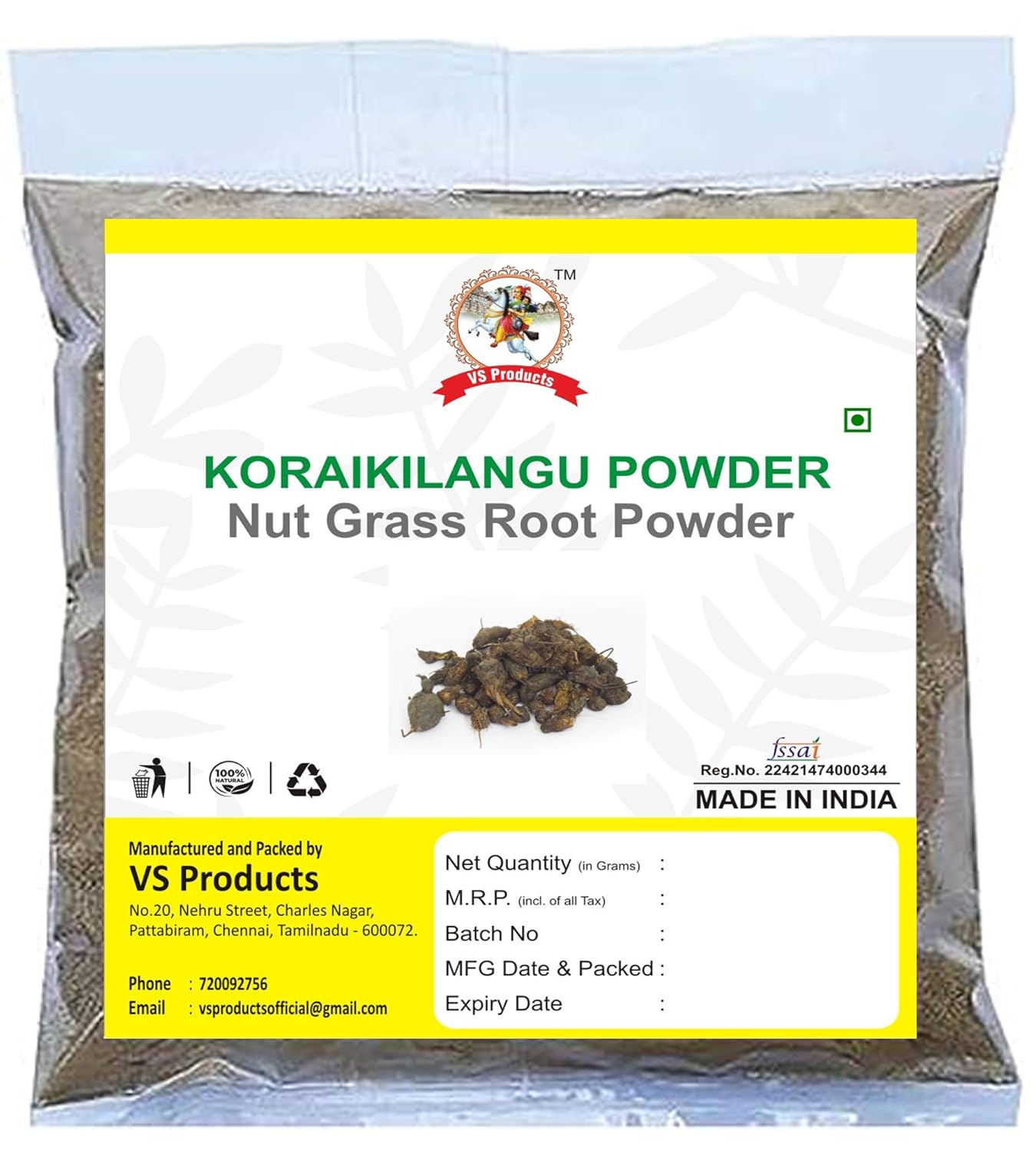 Korai Kilangu Powder, 100g, Nagarmotha, Cyperus Rotundus, Nut Grass Root Powder