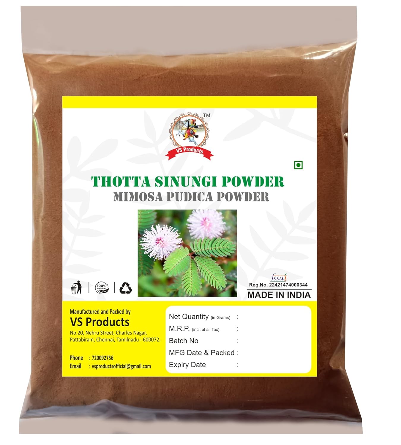 Thotta Sinungi Seed Powder, 100g | Mimosa Pudica Seed Powder | Chuimui Seed Powder