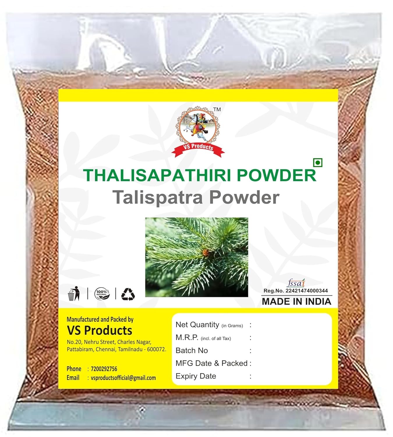 Thalisapathiri Powder, 100g, Indian Silver Fir, Abies Webbiana, Talisa Patra Powder