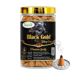 Black Gold Dhoop Cone, 50 Nos | Holder Inside | No Charcoal & Bamboo