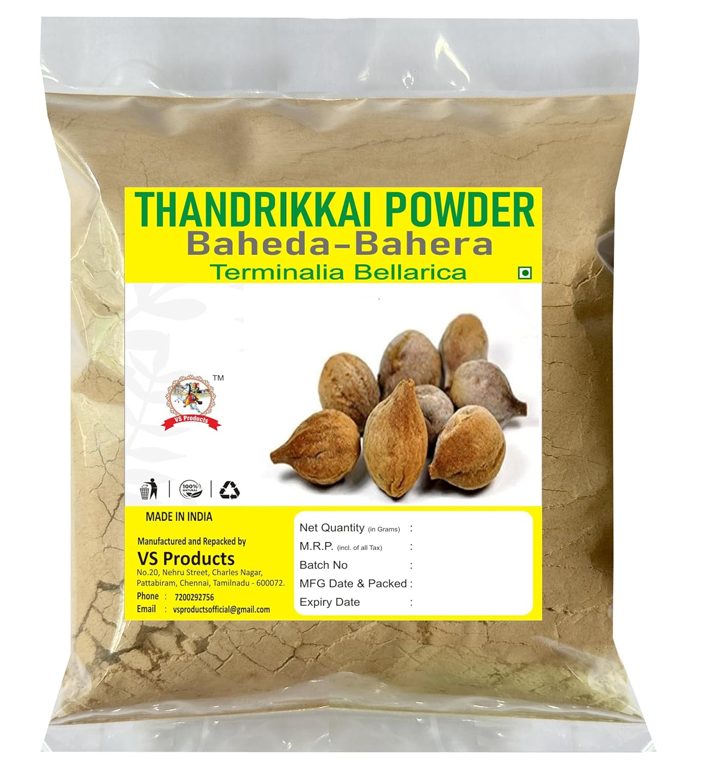 Thandrikkai Powder, 100g, Bibhitaki, Beleric, Baheda, Terminalia Bellirica, Bahera Powder
