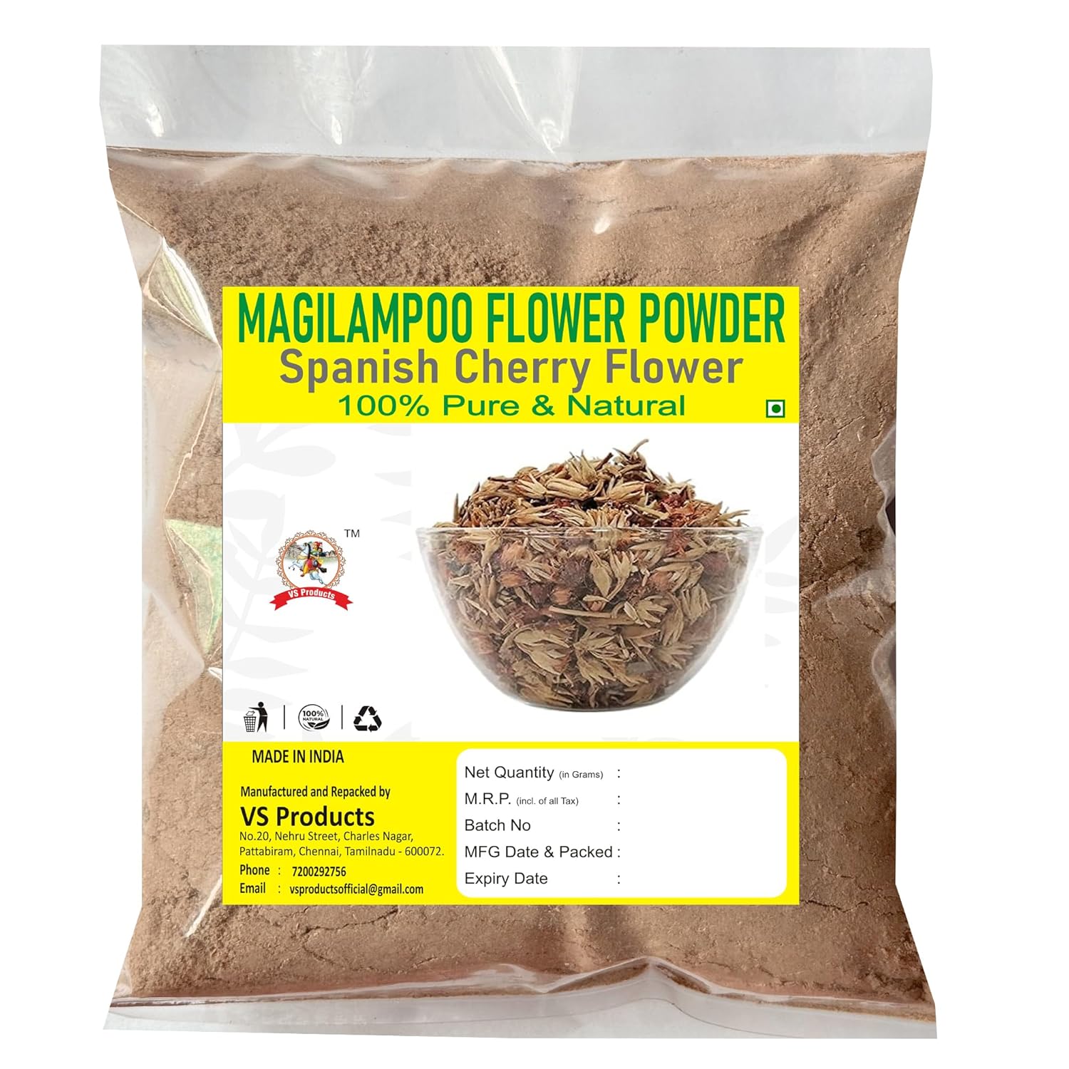 MagilamPoo Flower Powder, 100g, Spanish cherry, Mimusops Elengi, Maulsari, Ilanji Flower Powder