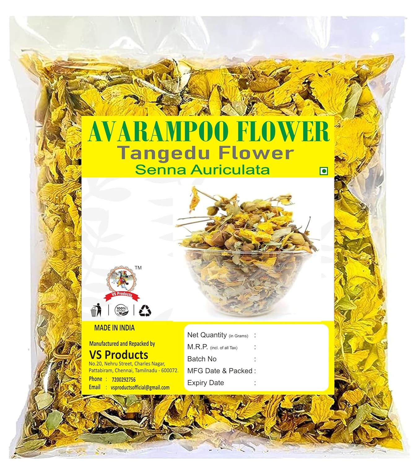 Dried Avarampoo Flower,100g, Dry Avarampoo, Senna Auriculata, Tanners cassia, Tamgedu