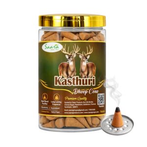 Kasturi Dhoop Cone Original, 50 Nos | Holder Inside | No Charcoal & Bamboo | Kasturi, 50 Nos