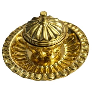 Traditional Handcrafted Brass Thali Haldi kumkum Chandhan Holder Stand Plate with Lid for Pooja/Worship - 1 Bowl