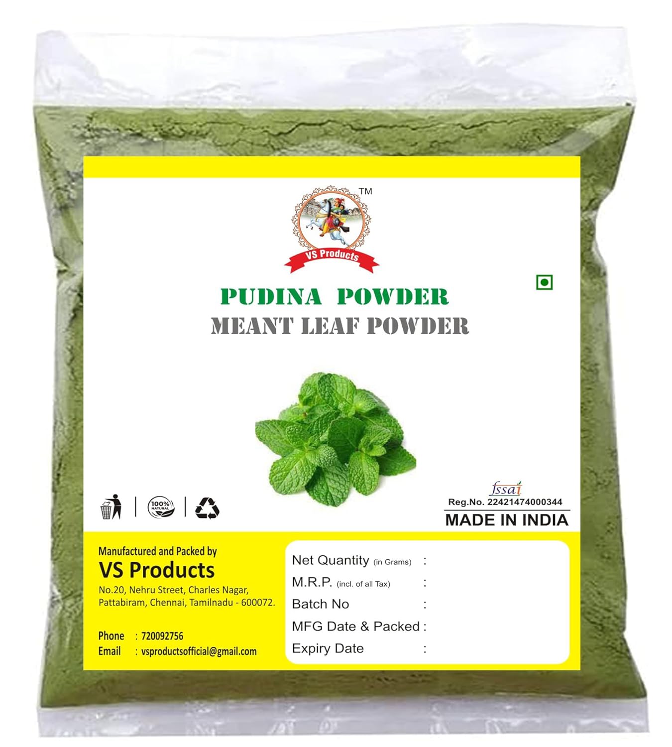 Pudina Powder, 100g, Mint Leaf Powder, Mentha Spicata, Spearmint Powder